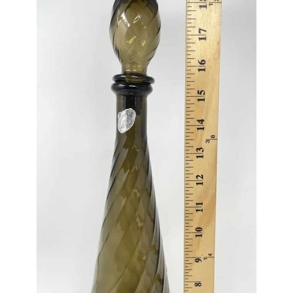 Vintage Guildcraft Empoli Smoke Gray Glass Genie Bottle Decanter 21” W/ Stopper